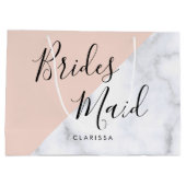 白エレガント大理石&赤面ピンクの花嫁 ラージペーパーバッグ (裏面)