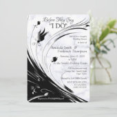 白エレガント大理石Wシャワー上の黒いシルエット 招待状 (スタンド正面)