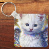 白エレガント子猫（翼あり） キーホルダー (正面)