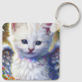 白エレガント子猫（翼あり） キーホルダー (裏面)