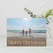 白エレガント字モダン写真楽しいクリスマス シーズンカード (スタンド正面)