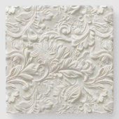 白エレガント工具革フローラ ストーンコースター (正面)