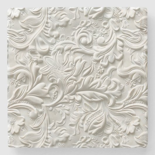 白エレガント工具革フローラ ストーンコースター (正面)