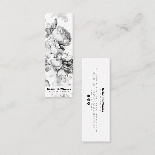 白エレガント平花ヴィンテージフローラ スキニー名刺 (正面/裏面)