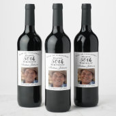 白エレガント幸50歳の誕生日パーティー写真 ワインラベル (ボトル)