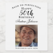 白エレガント幸50歳の誕生日パーティー写真 ワインラベル (シングルラベル)