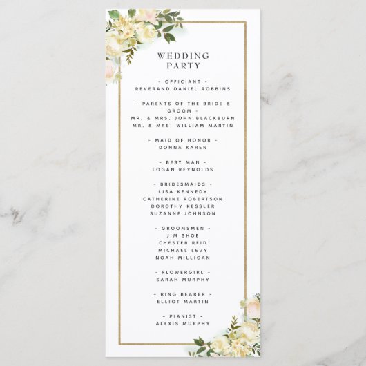 白エレガント式結婚プログラム水彩画 プログラム (裏面)