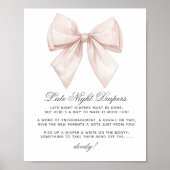 白エレガント弓の深夜おむつ赤ちゃんシャワー ポスター (正面)