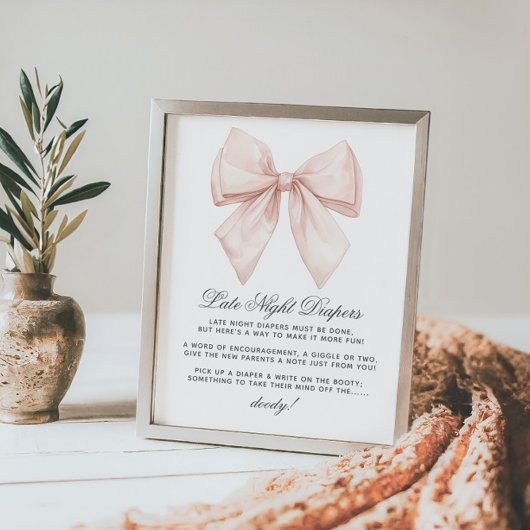 白エレガント弓の深夜おむつ赤ちゃんシャワー ポスター