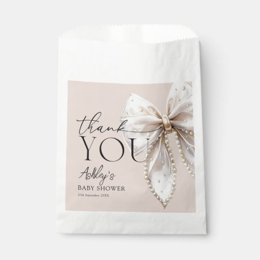 白エレガント弓ベイビーシャワーありがとう フェイバーバッグ (正面)