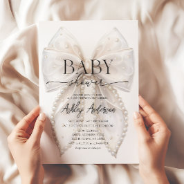白エレガント弓ベビーシャワー 招待状
