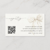 白エレガント弓Qrコードの結婚ギフトレジストリ エンクロージャーカード (正面)