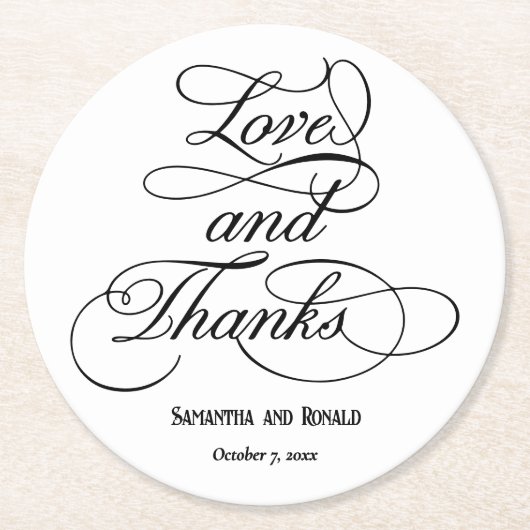 白エレガント愛と感謝してい結婚の ラウンドペーパーコースター (正面)
