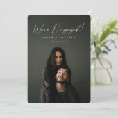 白エレガント手スクリプ書ト婚約写真 案内状 (スタンド正面)