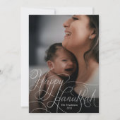 白エレガント手文字ハッピーハヌカー写真 シーズンカード (正面)