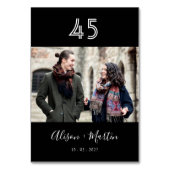 白エレガント手文字黒写真結婚の テーブルナンバー (正面)