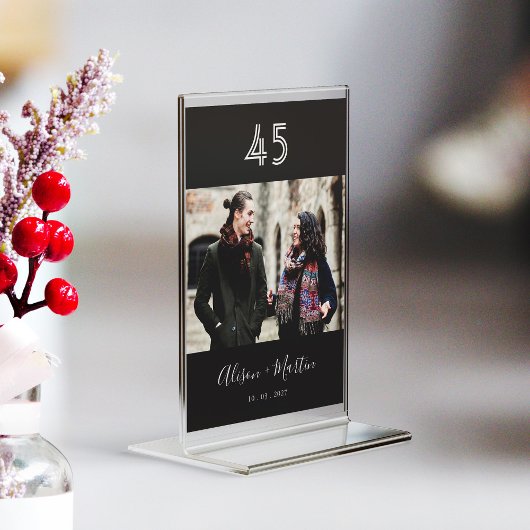 白エレガント手文字黒写真結婚の テーブルナンバー