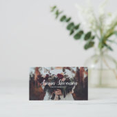 白エレガント手書きスクリプト撮影プレーン 名刺 (スタンド正面)