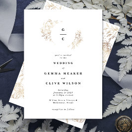 白エレガント手植物図 招待状