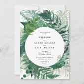 白エレガント手植物株結婚式株 招待状 (正面)