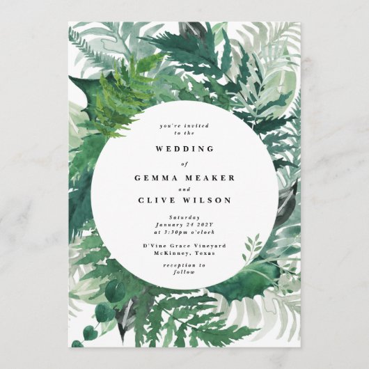 白エレガント手植物株結婚式株 招待状 (正面)