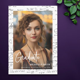 白エレガント数学スクリプト写真卒業 案内状