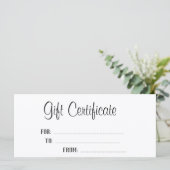 白エレガント文字のパーソナライズされたギフト証明書 (スタンド正面)