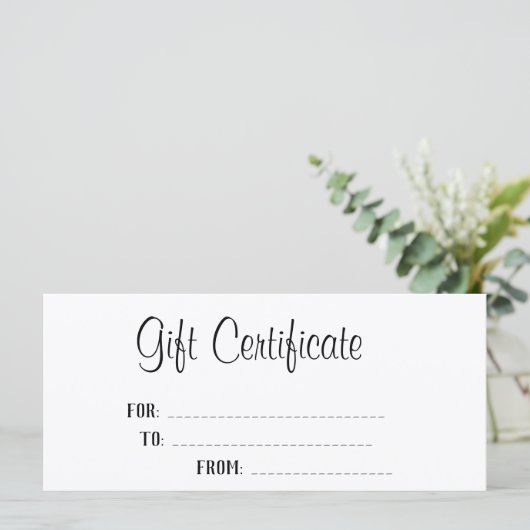 白エレガント文字のパーソナライズされたギフト証明書 (スタンド正面)