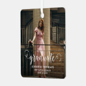 白エレガント文字のモダン写真卒業 メタルオーナメント (正面左)