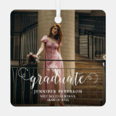 白エレガント文字のモダン写真卒業 メタルオーナメント (裏面)