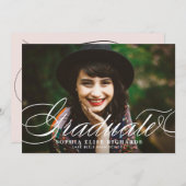 白エレガント文字の写真の卒業 招待状 (正面/裏面)