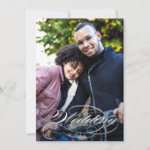 白エレガント文字の写結婚真 セーブザデート (正面)