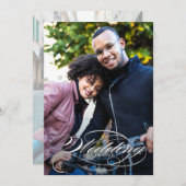 白エレガント文字の写結婚真 セーブザデート (正面/裏面)