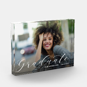 白エレガント文字の卒業モダン フォトブロック