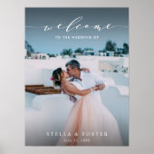 白エレガント文字の結婚ウェルカムサイン ポスター (正面)