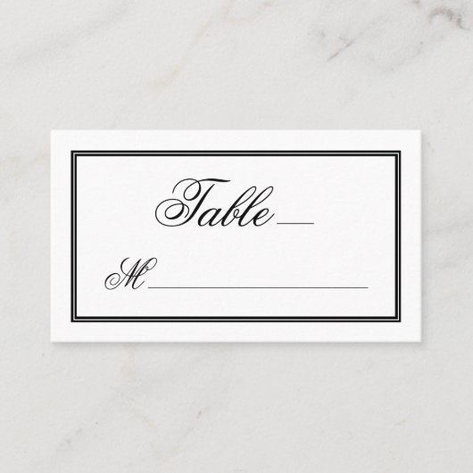 白エレガント文字の黒文字結婚書 プレイスカード (正面)