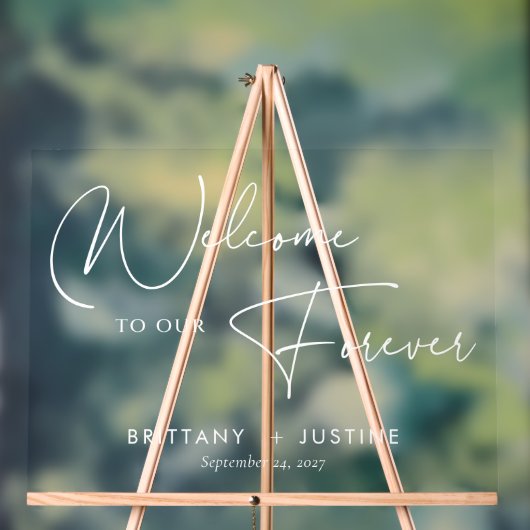 白エレガント文字は永遠に結婚ようこそ アクリルサイン (ニュートラル)