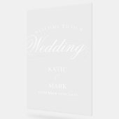 白エレガント文字は私たちのサインに結婚ようこそ アクリルサイン (傾斜)