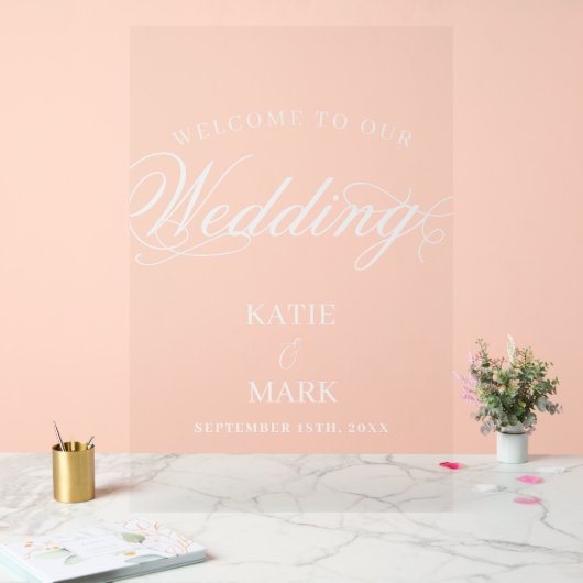 白エレガント文字は私たちのサインに結婚ようこそ アクリルサイン (ウェディング)