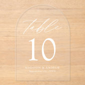 白エレガント文字アクリルアーチテーブル番号 アクリル招待状 (正面)