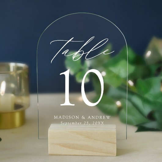 白エレガント文字アクリルアーチテーブル番号 アクリル招待状