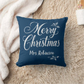 白エレガント文字カスタマイズ可能なメリークリスマス クッション (ブランケット)