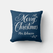 白エレガント文字カスタマイズ可能なメリークリスマス クッション (正面)