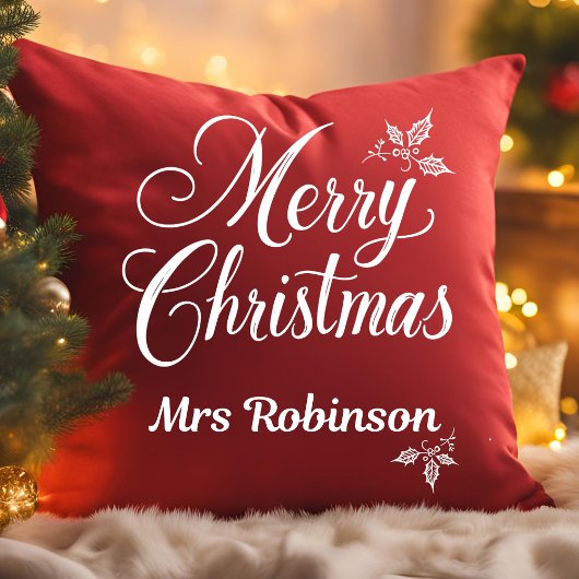 白エレガント文字カスタマイズ可能なメリークリスマス クッション