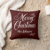白エレガント文字カスタマイズ可能なメリークリスマス クッション (ブランケット)