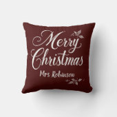 白エレガント文字カスタマイズ可能なメリークリスマス クッション (裏面)