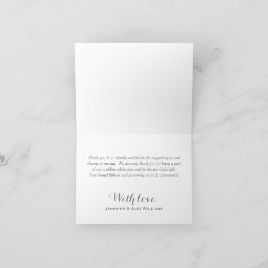 白エレガント文字セピア写真のモノグラ結婚ム サンキューカード (内部)