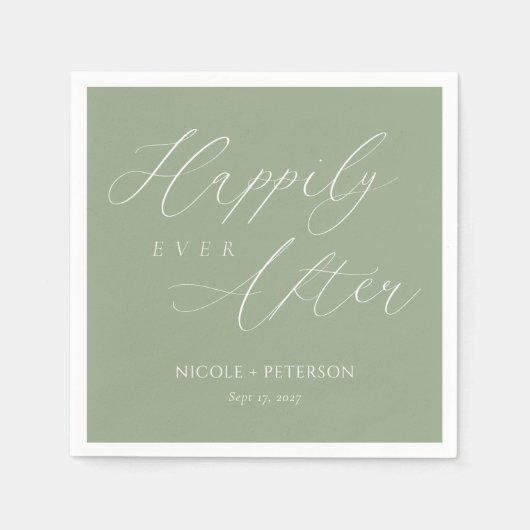 白エレガント文字セージ緑結婚のナプキン スタンダードカクテルナプキン (正面)