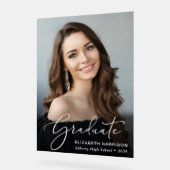 白エレガント文字フォトオーバーレイ卒業 アクリルサイン (傾斜)