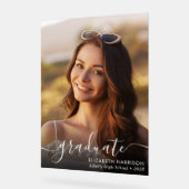 白エレガント文字フォトオーバーレイ卒業 アクリルサイン (傾斜)